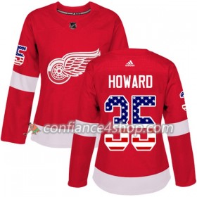 Adidas Maillot de Hockey Detroit Red Wings Jimmy Howard 35 2017-2018 Rouge USA Flag Fashion Authentic - Femme
